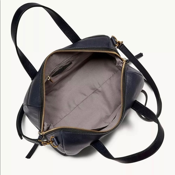 Fossil Sydney Satchel Midnight Navy Blue Leather X-body - Picture 5 of 7